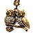 Long Diamante Owl Pendant Necklace (Antique Gold Tone) - 66cm