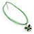 Lime Green Enamel Cotton Cord Butterfly Pendant Necklace (Silver Tone) - 40cm Length - view 2