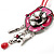 Bright Pink Enamel Flower Pendant With Faux Suede Cord Necklace (Silver Tone) - 40cm Length - view 5