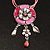 Bright Pink Enamel Flower Pendant With Faux Suede Cord Necklace (Silver Tone) - 40cm Length - view 3