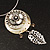 Stunning Floral Shell Drop Pendant With Leather Style Cord Necklace (Silver Tone) - 40cm Length - view 2