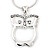 Rhodium Plated Crystal Owl Pendant With Snake Chain - 36cm Length