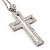 Oversized Open Diamante Cross Pendant Necklace In Rhodium Plated Metal - 64cm Length with 6cm extension - view 4