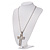 Oversized Open Diamante Cross Pendant Necklace In Rhodium Plated Metal - 64cm Length with 6cm extension - view 5