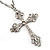 Diamante Cross Pendant Necklace In Rhodium Plated Metal - 62cm Length with 6cm extension - view 2