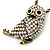 Long Cute Crystal & Simulated Pearl Owl Pendant Necklace In Antique Gold Metal - 60cm Length (10cm Extension) - view 9