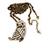 Long Cute Crystal & Simulated Pearl Owl Pendant Necklace In Antique Gold Metal - 60cm Length (10cm Extension) - view 2