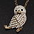 Long Cute Crystal & Simulated Pearl Owl Pendant Necklace In Antique Gold Metal - 60cm Length (10cm Extension) - view 3