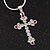 Small Diamante Cross Pendant Necklace In Rhodium Plated Metal - 40cm Length & 4cm Extension - view 2