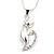 Rhodium Plated 'Cat With Crystal Tail' Pendant Necklace - 40cm Length & 4cm Extension - view 4