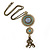 Long Blue Tassel Pendant Necklace In Burn Gold Finish - 70cm Length - view 2