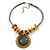 Vintage Slate Grey 'Medallion' Pendant Necklace On Leather Style Cords In Burn Gold Metal - 38cm Length/ 7cm Extension - view 3