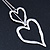 Long Double Heart Pendant Necklace In Rhodium Plating - 62cm Length/ 23cm Heart Tassel - view 8