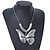 Large Solid 'Butterfly' Pendant Necklace In Silver Plating - 38cm Length/ 7cm Extension