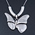 Large Solid 'Butterfly' Pendant Necklace In Silver Plating - 38cm Length/ 7cm Extension - view 2