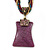 Vintage Bead Purple Square Glass Pendant Necklace In Antique Gold Metal - 38cm Length/ 5cm Extender