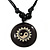 Unisex Black/ White Resin Medallion 'Yin Yang' Cotton Cord Pendant - Adjustable