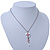 Delicate White, Pink Enamel Medallion Pendant With Antique Silver Chain Necklace - 36cm Length/ 7cm Extension - view 9