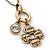 Vintage Inspired Small Inscripted Clover & Crystal Bead Pendant With Gold Tone Chain - 36cm Length/ 7cm Extension - view 2