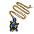 Light Green, Sapphire, Dark Blue Swarovski Crystal Turtle Pendant With Long Gold Tone Chain - 70cm Length/ 5cm Extension - view 7
