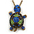 Light Green, Sapphire, Dark Blue Swarovski Crystal Turtle Pendant With Long Gold Tone Chain - 70cm Length/ 5cm Extension - view 10