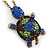 Light Green, Sapphire, Dark Blue Swarovski Crystal Turtle Pendant With Long Gold Tone Chain - 70cm Length/ 5cm Extension - view 8