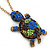 Light Green, Sapphire, Dark Blue Swarovski Crystal Turtle Pendant With Long Gold Tone Chain - 70cm Length/ 5cm Extension - view 3