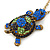 Light Green, Sapphire, Dark Blue Swarovski Crystal Turtle Pendant With Long Gold Tone Chain - 70cm Length/ 5cm Extension - view 2