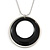 Black Enamel Double Hoop Pendant With Silver Tone Chain - 36cm L/ 6cm Ext