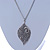 Vintage Inspired Antique Silver Filigree Leaf Pendant with Silver Tone Chain - 86cm L - view 6
