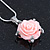 Pink Acrylic Rose Pendant With Silver Tone Snake Chain - 40cm Length/ 5cm Extension - view 2