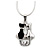 Silver Tone Crystal 'Two Cats' Pendant With Snake Chain - 40cm Length/ 5cm Extension