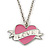 PINK COOKIE IN PURSE Enamel Heart Pendant With 42cm L/ 5cm Ext Rhodium Plated Chain