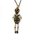 Crystal Skeleton Pendant With Long Bronze Tone Chain - 80cm Length