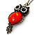 Vintage Inspired Black, Red Owl Pendant With Long Bronze Tone Chain - 80cm Length - view 3