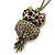 Vintage Inspired Black, Red Owl Pendant With Long Bronze Tone Chain - 80cm Length - view 4