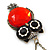 Vintage Inspired Black, Red Owl Pendant With Long Bronze Tone Chain - 80cm Length - view 5