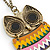 Oversized Multicoloured Enamel Owl Pendant with Long Burnt Gold Chain - 74cm L - view 6