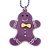 Purple Acrylic Gingerbread Pendant With Lilac Beaded Chain - 44cm L