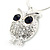 Clear/ Dark Blue Crystal Owl Pendant with Snake Type Chain In Silver Tone Metal - 46cm L/ 4cm Ext - view 2