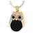 Cute Crystal Owl Pendant with Snake Type Chain In Gold Tone Metal - 42cm L/ 4cm