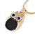 Cute Crystal Owl Pendant with Snake Type Chain In Gold Tone Metal - 42cm L/ 4cm - view 2
