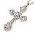 Large Crystal Filigree Cross Pendant with Chunky Long Chain In Silver Tone - 70cm L - view 5