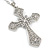 Large Crystal Filigree Cross Pendant with Chunky Long Chain In Silver Tone - 70cm L - view 6