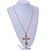 Large Crystal Filigree Cross Pendant with Chunky Long Chain In Gold Tone - 66cm L - view 3