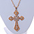 Large Crystal Filigree Cross Pendant with Chunky Long Chain In Gold Tone - 66cm L - view 4