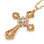 Large Crystal Filigree Cross Pendant with Chunky Long Chain In Gold Tone - 66cm L - view 5