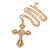 Large Crystal Filigree Cross Pendant with Chunky Long Chain In Gold Tone - 66cm L - view 2
