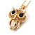 Small Champagne Coloured Crystal Owl Pendant with Gold Tone Chain - 42cm L/ 5cm Ext - view 4