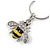Cute Small Clear Crystal, Yellow/ Black Enamel Bee Pendant with Silver Tone Snake Chain - 40cm L/ 4cm Ext - view 2